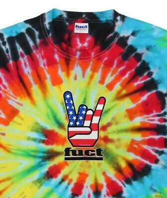 new FUCT 🇺🇸 USA HORN HAND Tie Dye Weed 420 KUSH Hippy Shirt FTP Supreme SSDD