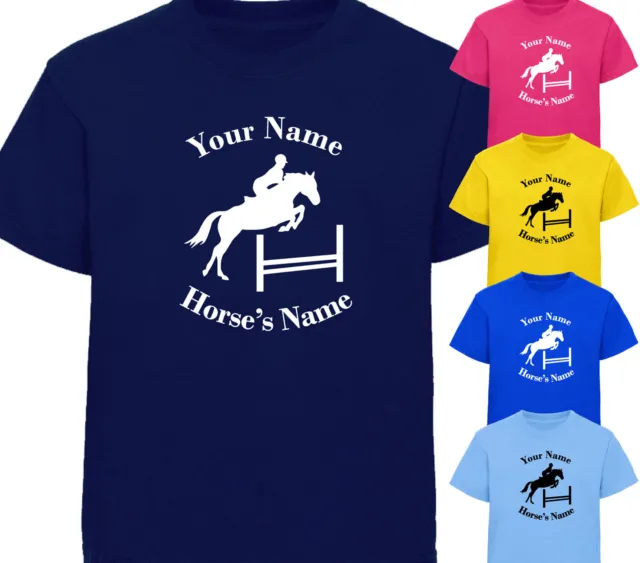 Childrens Personalised Horse Jumping T-Shirt Horse Riding Kids T Shirt Gift