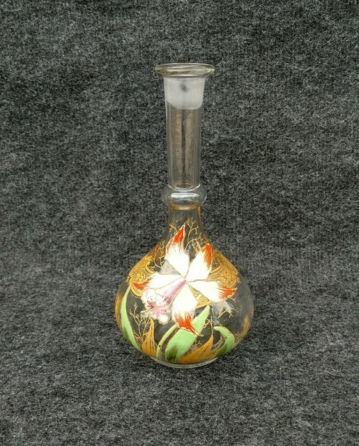 Ancienne carafe emaillee LEGRAS décor floral art nouveau