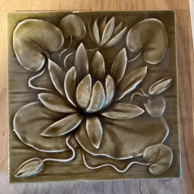 6” Square Taupe Water Lily Sculpted Antique Tile ,A.E.Tile Co Limited, Thick