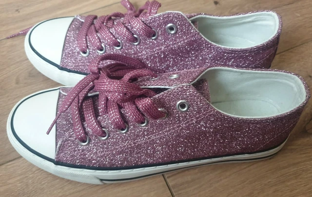 GEORGE ASDA WOMENS Size 5 Pink Purple Glitter Flat Pumps Sandshoes