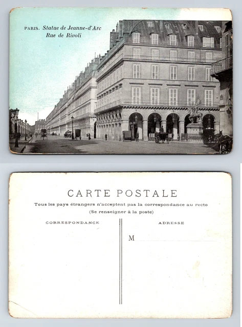 Statue de Jeanne-d’Arc Rue de Rivoli Paris France Postcard Blue Sky Divided