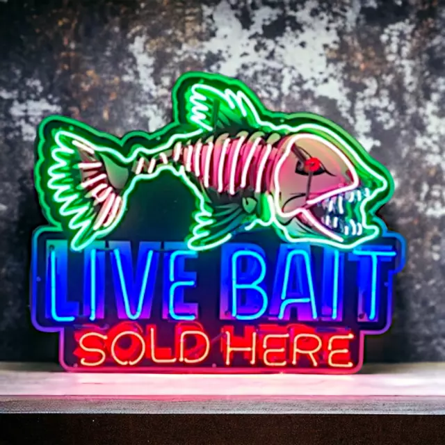 Animated Live Bait Neon Sign / Fish Signs / Fishing Neon Garage Man Cave Mens