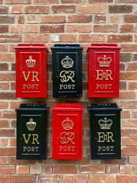 Cast Iron Royal Mail Wall Postbox Letter Box - Choice of ER GR VR - Red or Black