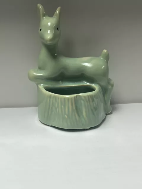 Vintage McCoy (?) Pottery Small Mint Green Jumping Doe Deer Planter