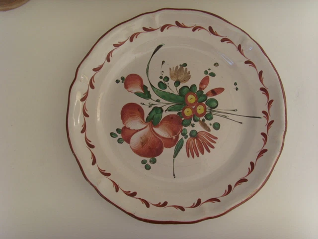 Plat De Service Rond Faïence Provincial Bouquet à Fleurs Multicolores - Défauts (19cm)