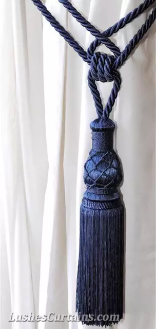 1 Large Handmade Blue Color Window Treatment Curtain Drapery Tassel Rope Tieback