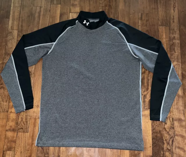 Mens Under Armour Cold Gear Grey/Black Longsleeve FITTED Mock Top Shirt Size. XL