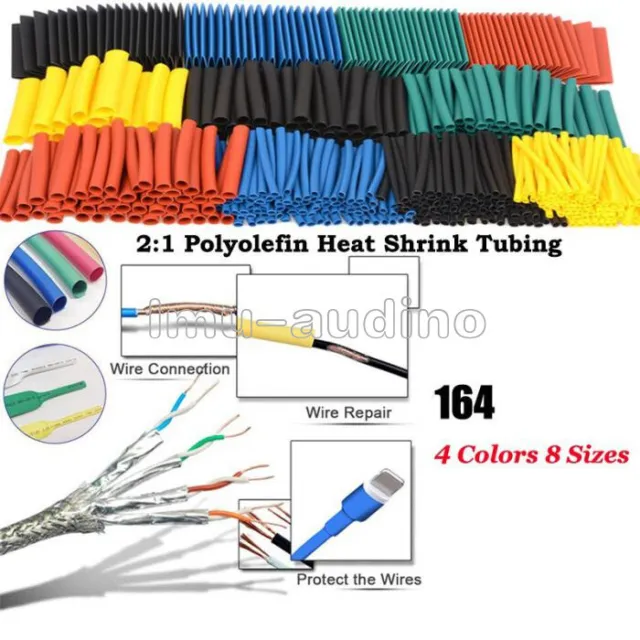 164PCS Polyolefin Heat Shrink Tubing Insulated Sleeve Wire Cable Assorted Tube