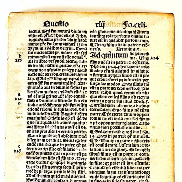 RARE Medieval European 1493 Incunabula Christian Theology Doctrine Book Leaf - C