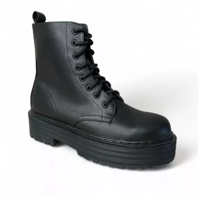 Mia Cortez Black Combat Boots Womens 6.5 Lace-Up Zip Chunky Lug Platform NEW