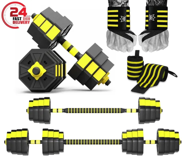 Rivo Dumbbell Barbell Weights Set with Hand Wraps Gym Fitness Workout 10/20/30Kg