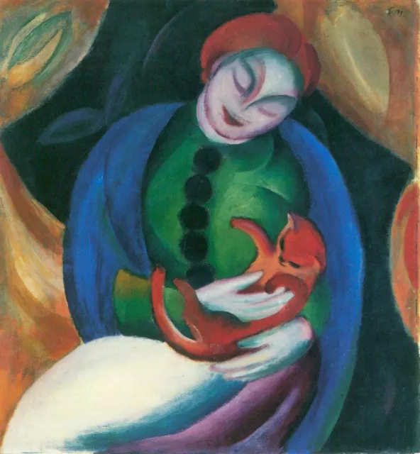 Girl with a Cat II by Franz Marc Giclee Fine Art Print Reproduction on Canvas