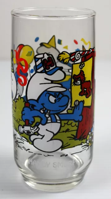 Hardee's Handy Smurf Drinking Glass 1983 Peyo Wallace Berrie & Co 6"