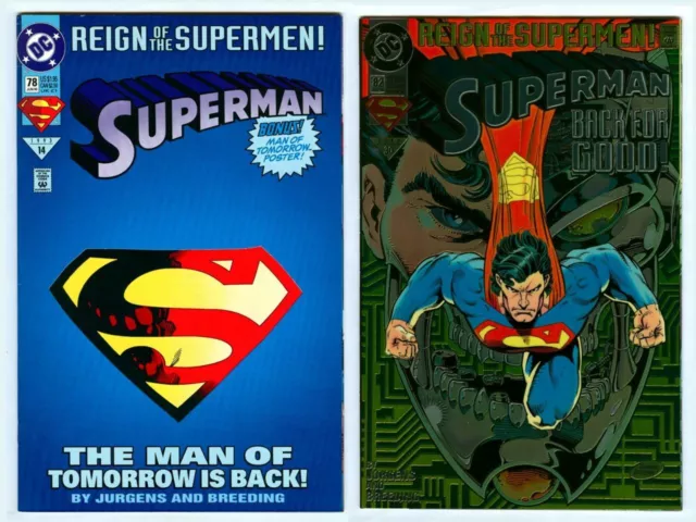 SUPERMAN #78 Die-Cut! SUPERMAN #82 Chromium Cover! Reign of the Supermen! (1993)