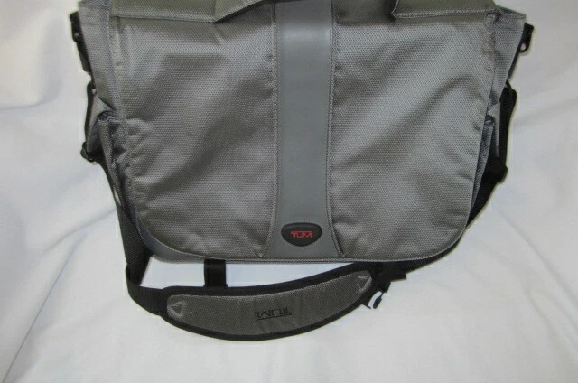 Preowned Gray TUMI Brand Computer Bag Shoulder Bag with Multiple Zip Pockets
