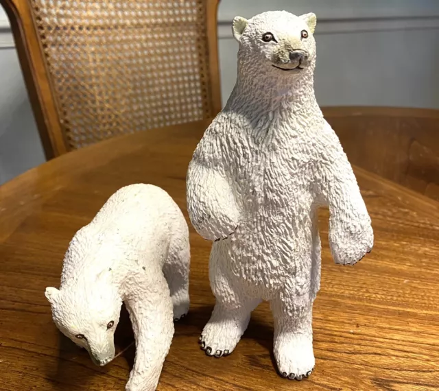 2 Safari Ltd Crawling 4” And Standing Polar Bear 7” 1990 Vintage Animal Figures