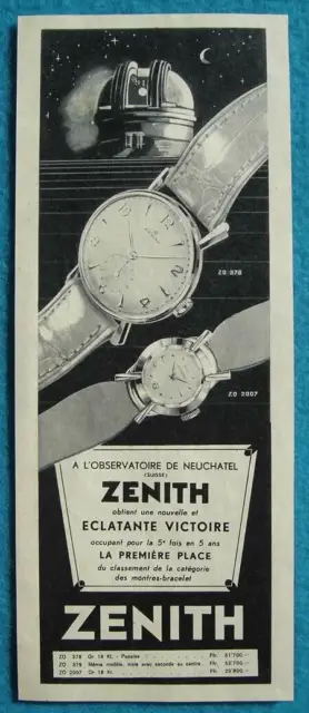 Publicité Papier - Montre Zenith De 1955