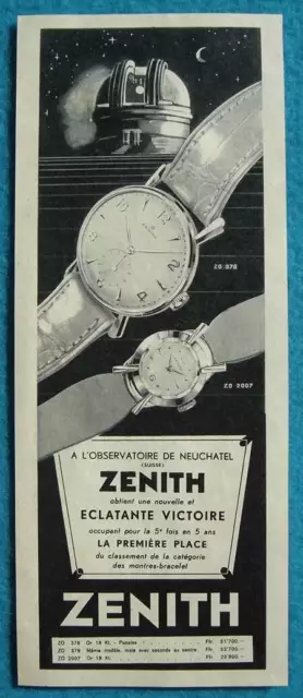 Publicité Papier - Montre Zenith De 1955
