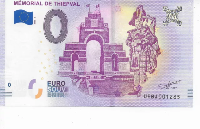 BILLET 0 EURO 2018-3 memorial de thiepval