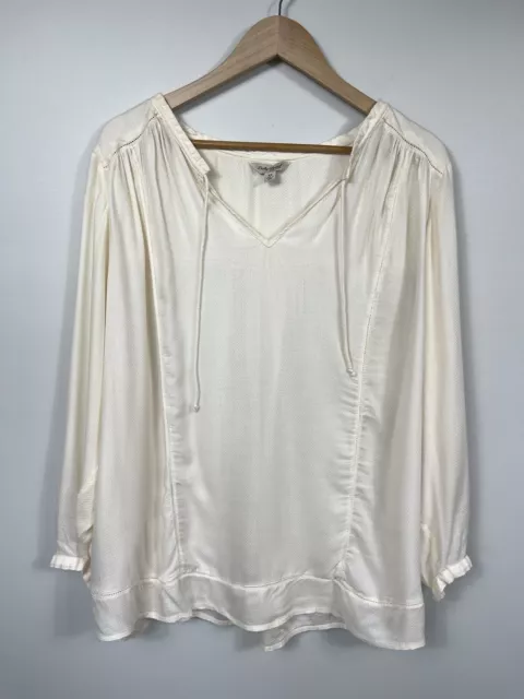 Lucky Brand Shirt Womens 3X Ivory Long Sleeve Blouse V Neck Boho Tunic