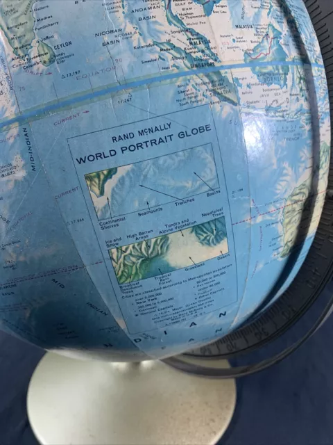 ✨Rand McNally World Portrait Globe Vintage 1970's Raised Topography 12"D✨ 3