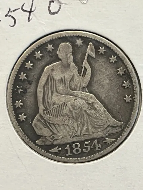 Vintage Beautiful 1854-O Silver Seated Liberty Half Dollar Coin W/Arrows