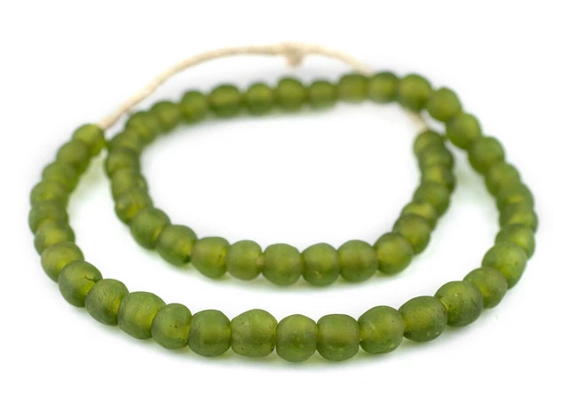 Lime Green Recycled Glass Beads 11mm Ghana African Sea Glass Round Large Hole