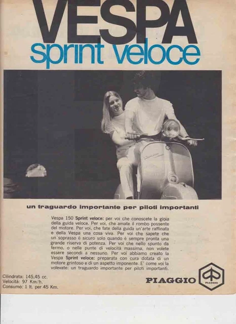Publicité Vintage Moto Piaggio Vespa 125 GT (1967) - Scooters Italiens D'époque