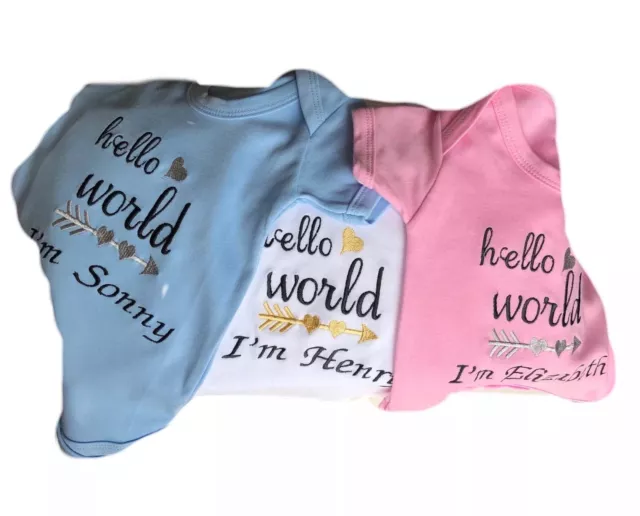 Hello World Personalised Baby Vest, Bodysuit,Grow,Outfit New Baby Girl Boy Gift
