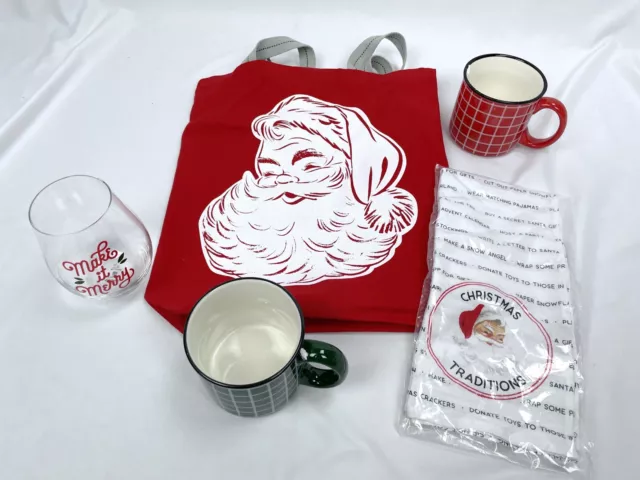 Hallmark 2021 VIP Gift Set Green Red Mug Bag Tea Towel Wine Glass