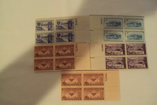 Set of 5 Vintage  US Postage Block 3 Cent Stamps