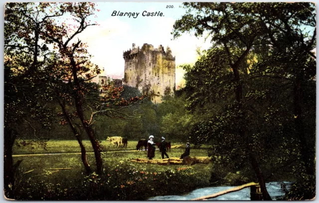 VINTAGE POSTCARD THE MEADOWS OUTSIDE BLARNEY CASTLE AT CORK IRELAND c. 1910