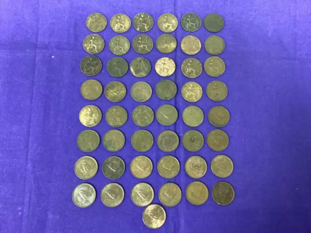 LOT: (50) Old British Farthing Coins - 1901-1955 - Vintage World Foreign!!