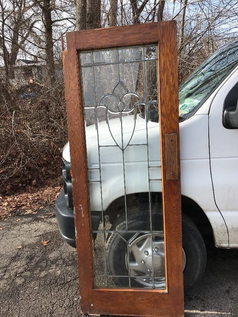 Oxf 15 Antique Oak All Beveled Glass Tulip Swing Door 29.5 X 78x 1.75