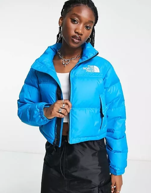 The North Face Nuptse 700 Blue Crop Puffer Jacket Size L Brand New