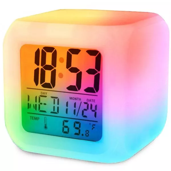 Cubo LED Orologio Con Sveglia Digitale Colorato Display Allarme Data Bianco