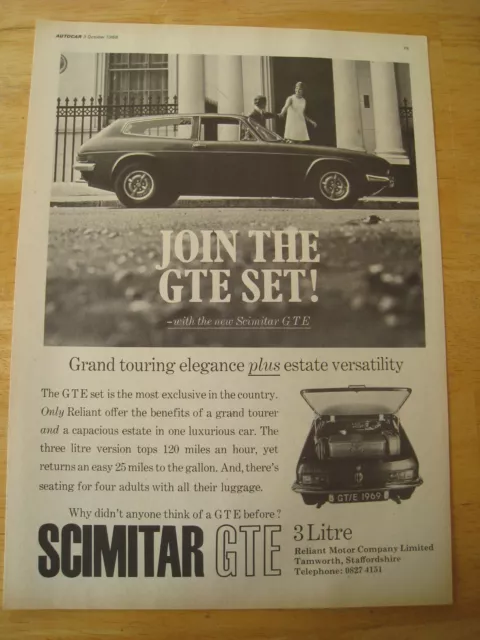 Join The Gte Set Scimitar Gte Car Reliant Motor Company  1968 Advert A4 File 4