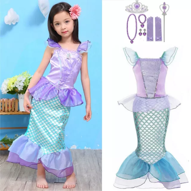 Princess Ariel Cosplay Little Mermaid Costume Girls Kids Party Fancy Dress Up