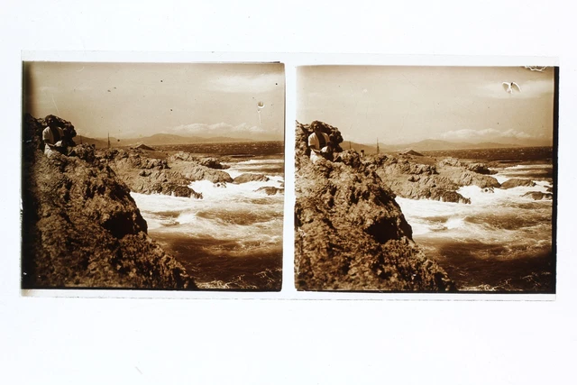 Corse Mer France Photo Stereo L1n22 Plaque de verre Vintage