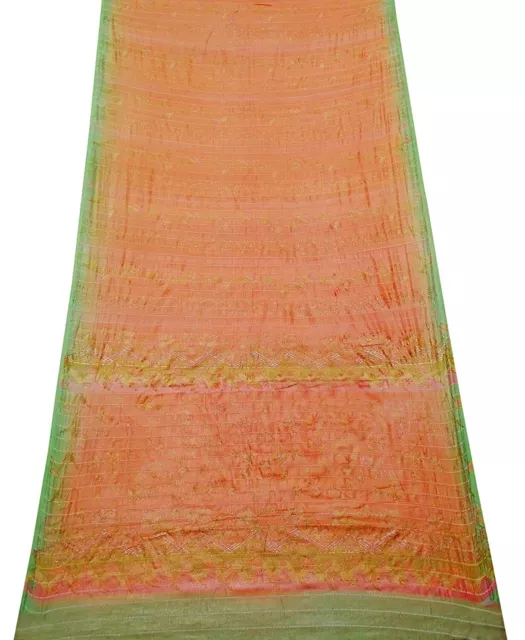 Jahrgang Orange Saree Damen Baumwollseide Stoff Blumen DIY Handwerk Sari PSSI555