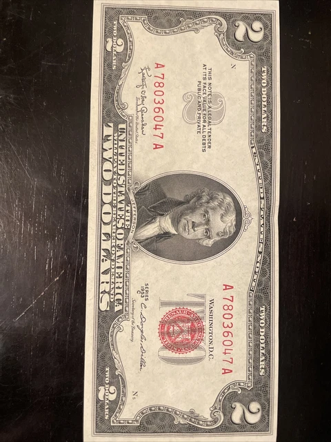 1953/1963 Two Dollar Bill $2 Note Fancy Red Seal Old Paper US Currency Bill Circ