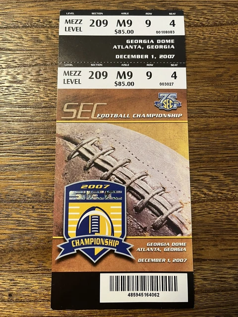 2007 SEC Championship Tennessee Vols v LSU Tigers Football Ticket 12/1/07