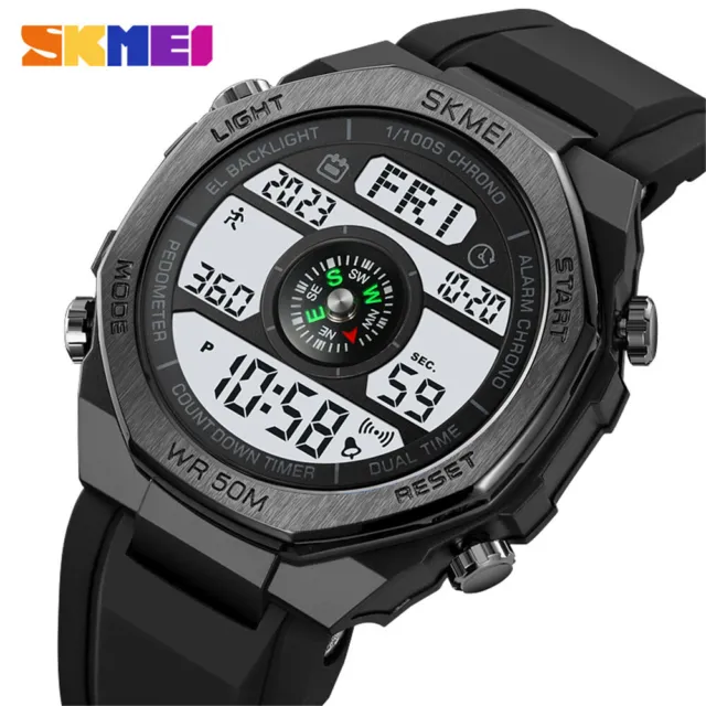 SKMEI Compass Watch Men Pedometer Calories Sport Watch Boys Digital Wristwatch