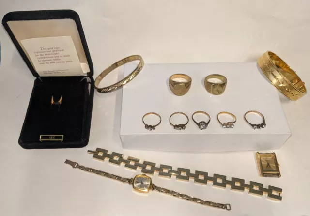 Job Lot Vintage Rolled Gold 18ct Gold Plated Jewellery Watches Wear Scrap 177.7g