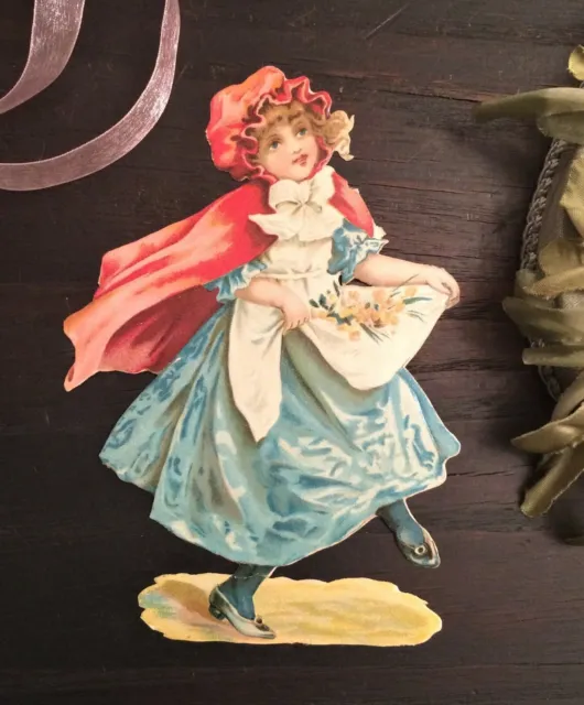 Antique Die Cut Victorian Scrap Little Red Riding Hood 6.5" Fairy Tale Late1800s