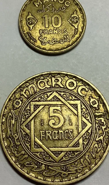 1945 Morocco  / 1365  Coin - 5 Franc & 1949 Morocco 10 Francs - 1371