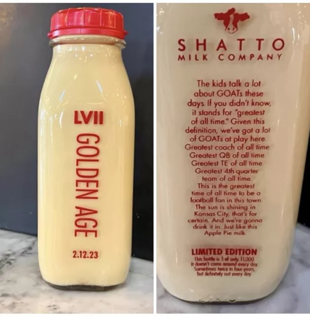 RARE SUPERBOWL 2023 Shatto Milk Golden Age Bottle Kansas City Chiefs