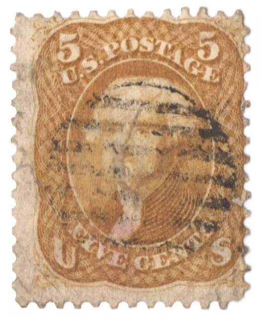 US Sc# 67 USED { 5c BUFF JEFFERSON } FANCY CANCEL "SCARCE FROM 1861 CV$ 750.00