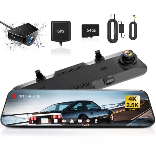 WOLFBOX Dash Cam 4K+2.5K Mirror Front and Rear Car Dash Camera Free 64GB Card